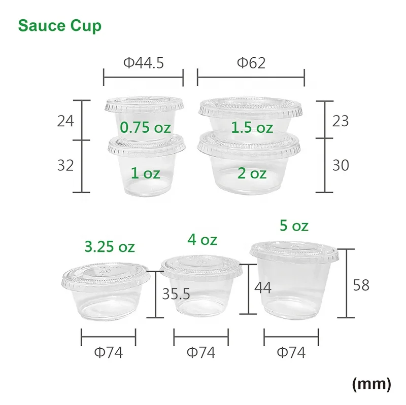 0.75 oz Disposable plastic sauce cup mini takeaway packaging with lid