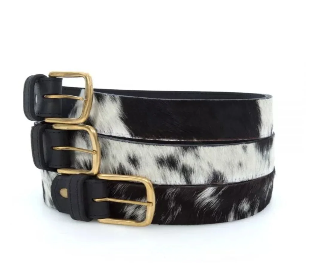 Genuine hair on hide Mens Belt With Pin Buckle Factory OEM  cowhide belts Private Label Genuine Leather Cowhide Belt for Man