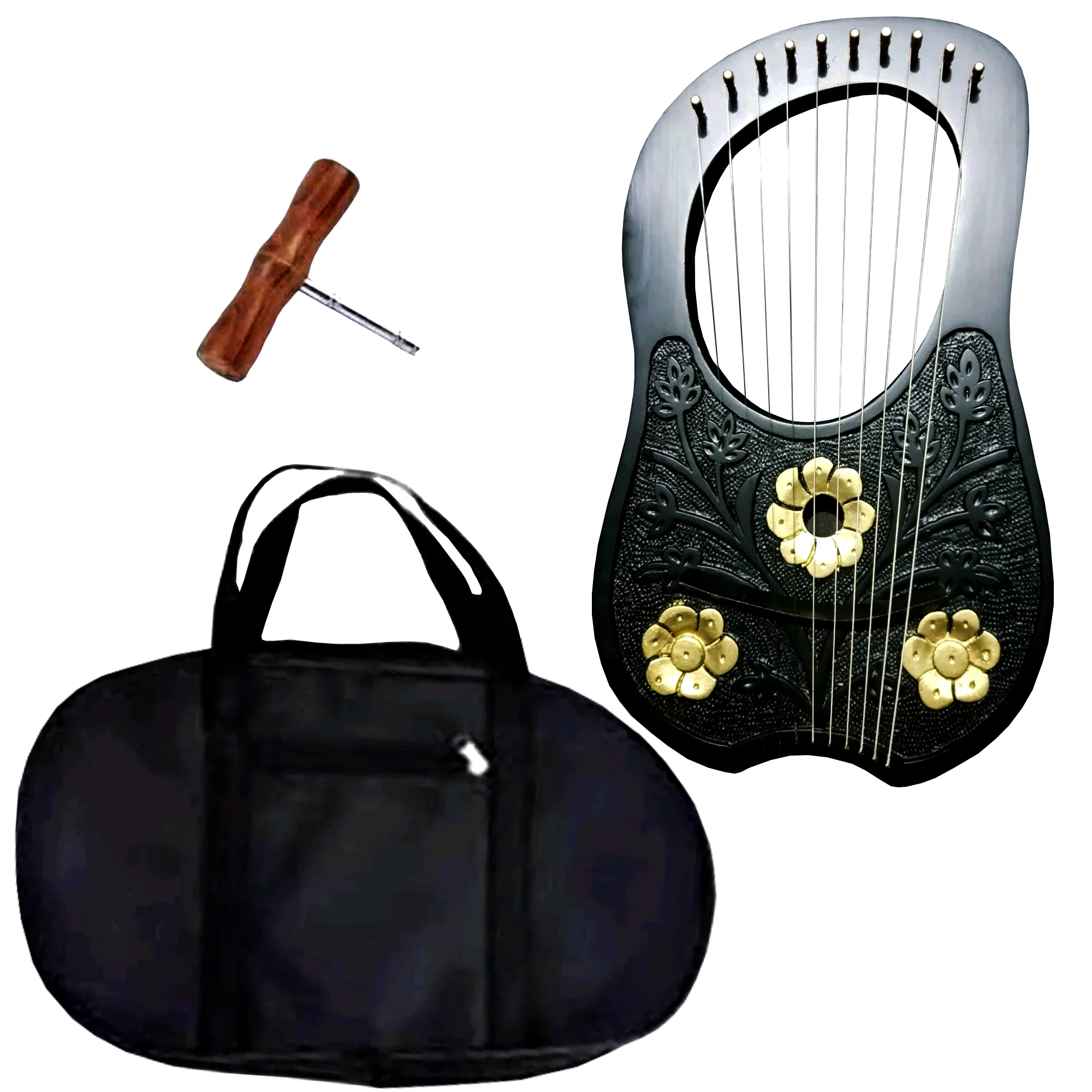 Musical Instrument 10 Strings Lever Solid Wood Irish Rose Harp