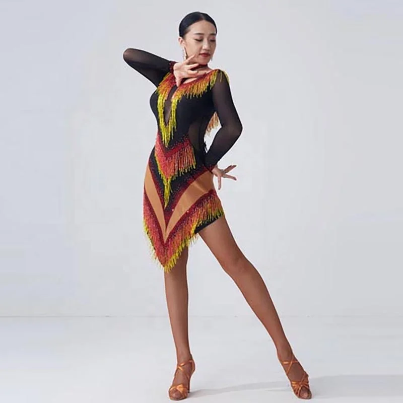 L-2124 Best selling sexy Latin dance dress sexy Latin competition Salsa dance dress Chacha Samba Rumba dress for adult
