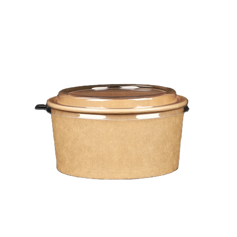 Get Free Sample 1000ml disposable kraft paper bowl biodegradable salad bowl coated with pe bops anti fog lid eco friendly