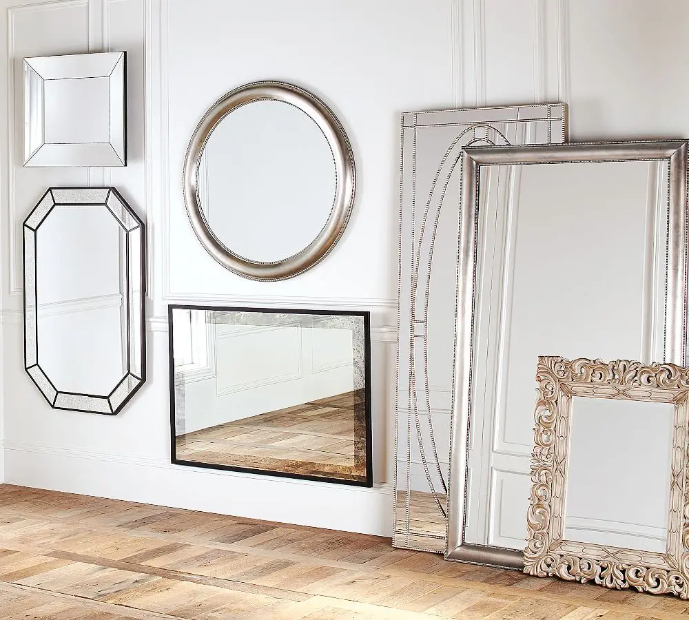 Handmade Antique Silver Iron Wall Mirror with High-Definition Glass and Nailhead Edge Traditional Design 28' x 44'