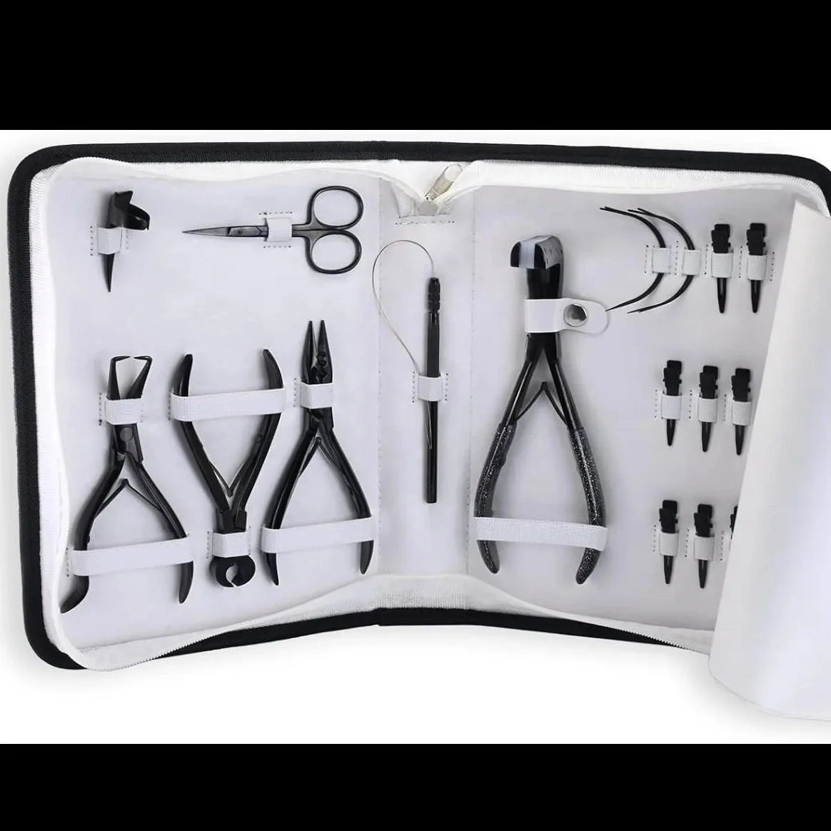 Professional Microlinks Hair Extensions Tools Kit Black Color Includes 3-Hole Micro Beads Remover Pliers