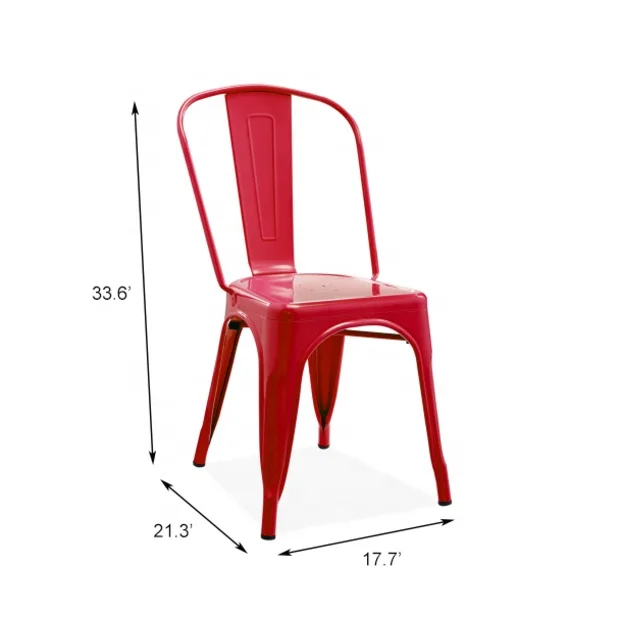 Vintage Industrial Bistro Cafe Stackable Metal Chair French Style Hotel Dining Chair Restaurant Metal Iron Chair in Red Finish