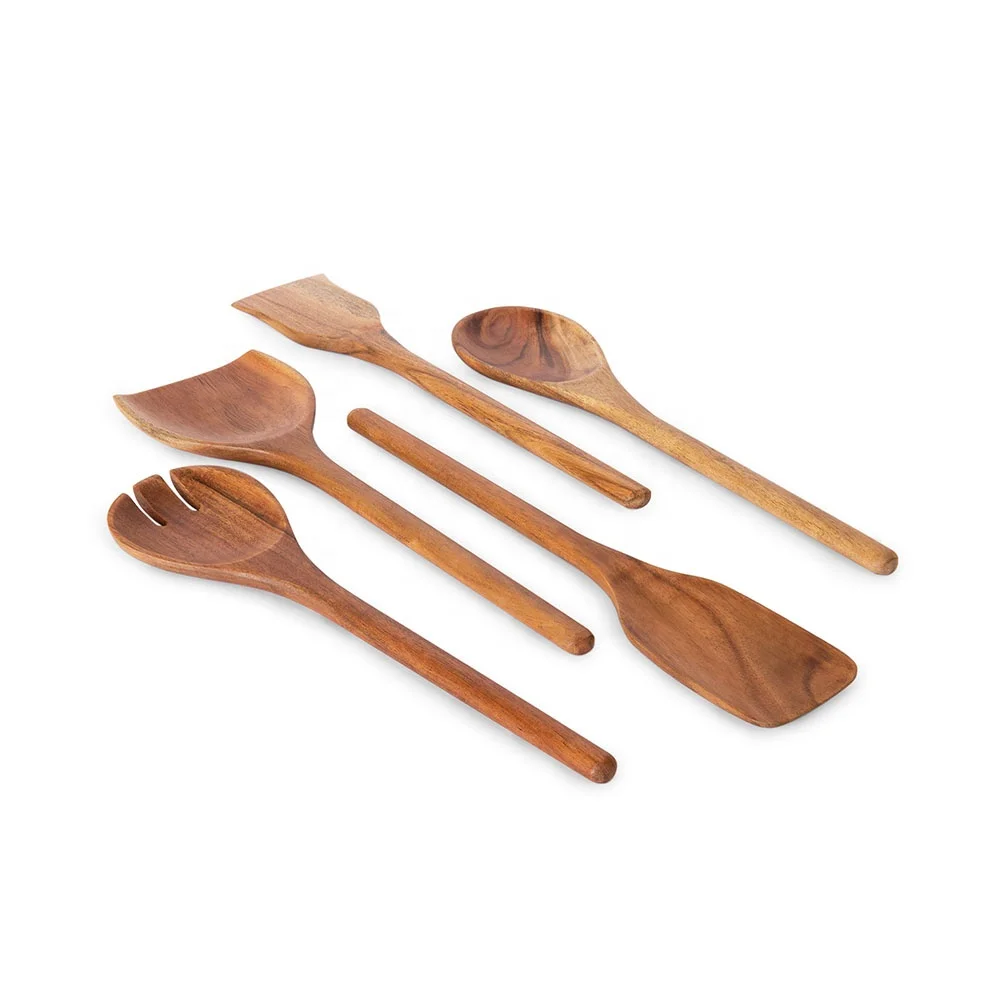 Handcrafted Wooden Kitchen Cutlery Set of 5 Spatula and Serving Spoon Decorative Wood Crockery Set for Home Gift Item