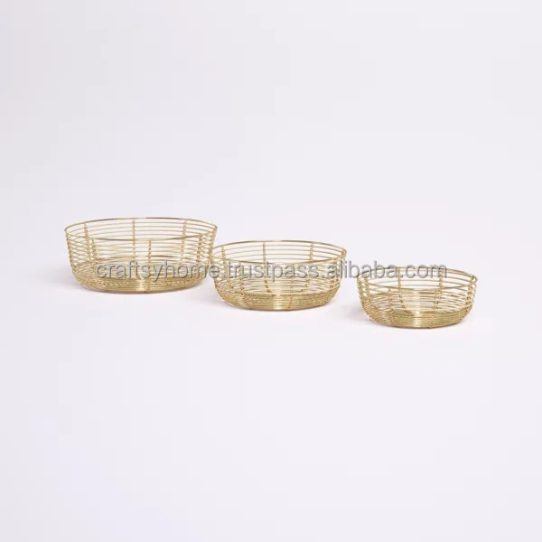Handmade Metal Rose gold Color Iron metal wire Mesh Storage decorative basket For serving fruits