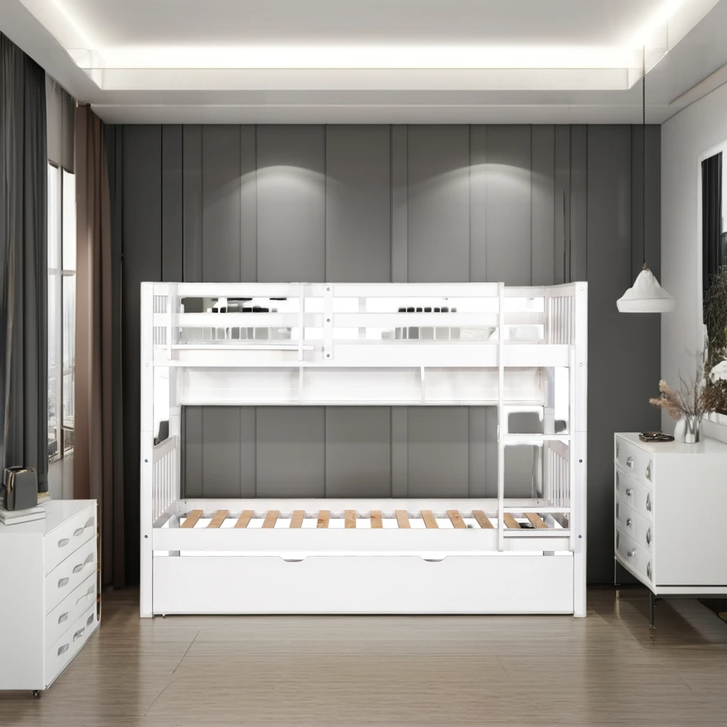 Modern Style Wood Double Layer Bunk Bed Twin-over-Full Wood Bunk Bed with Lit Superpose for Bedroom Application