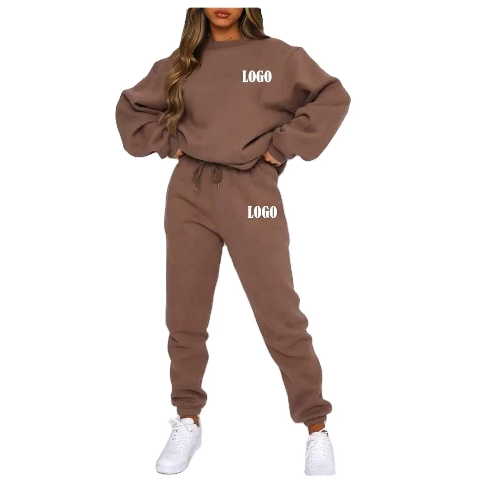 Custom Logo Sportswear Sweatsuit Workout Fitness Fleece Plus Size Sweatshirt And Sweatpants Jogger Sets Tracksuit For Women