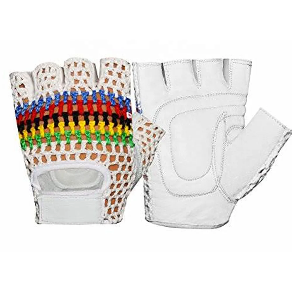 Bicycle Gloves Cycle Gloves with Leather Palm, Knitted Crochet Back Palm made by Leather Back Knitted Mesh Hook-and-loop