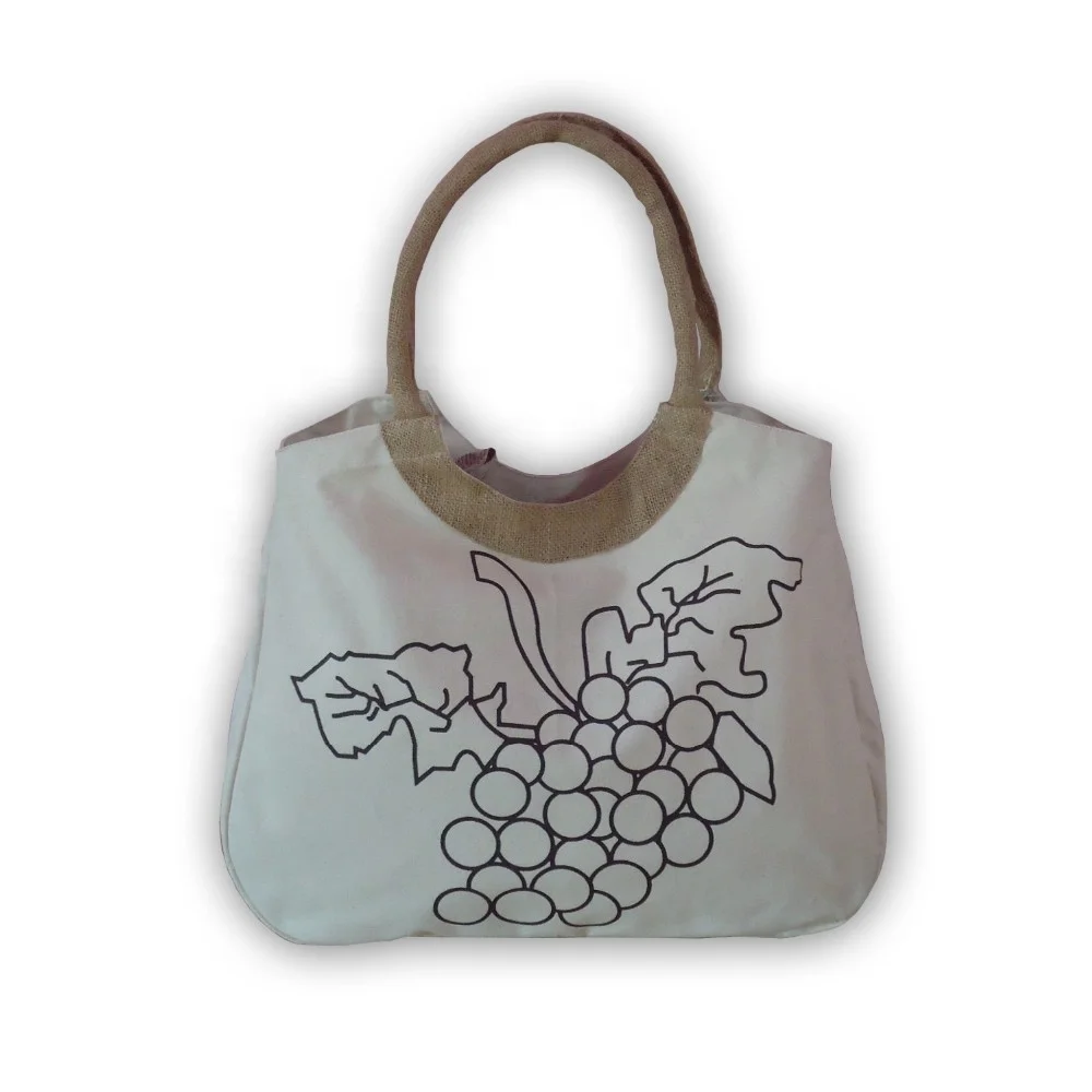 Stylish Designer Round Shape Padded Rope Handle Top Jute Trimmed 12 OZ Natural Canvas Promotional Handbag Beach bag