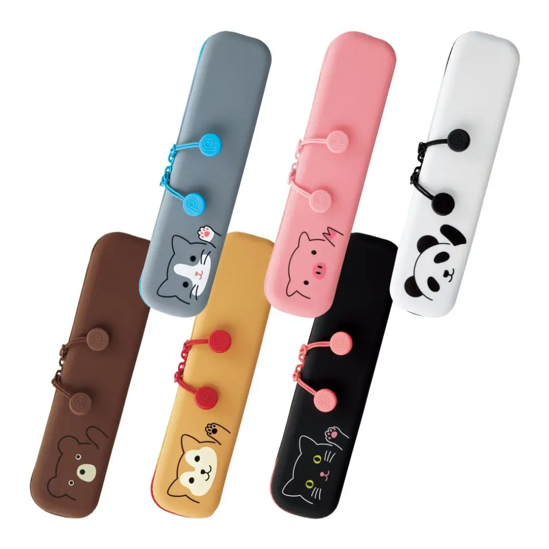 LIHITLAB Cute Kawaii Japanese Animal Design 2-Way Double Zipper Pencil Case Bulk Order for Stationary Toothbrush Case Travel Use