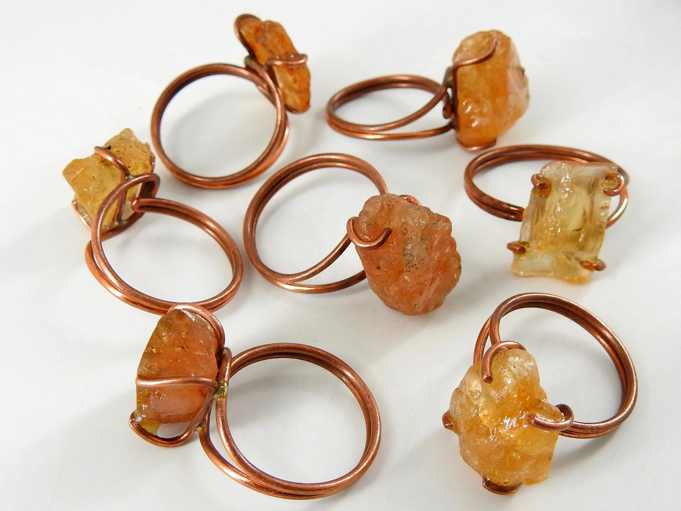 Imperial Topaz Natural Rough Copper Wire Wrapping Ring Handmade Minerals Gift For Her Fashionable Jewelry One Of A Kind