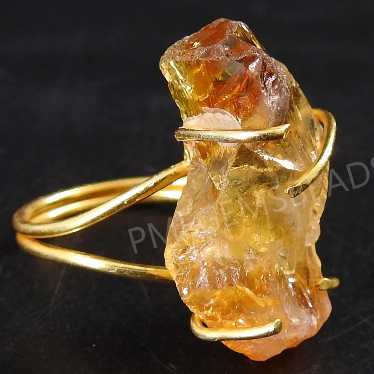 Citrine Natural Crystal Rough brass Wire Wrapping Gold Plated Ring Loose Raw Stone Gift For Her Fashionable Jewelry