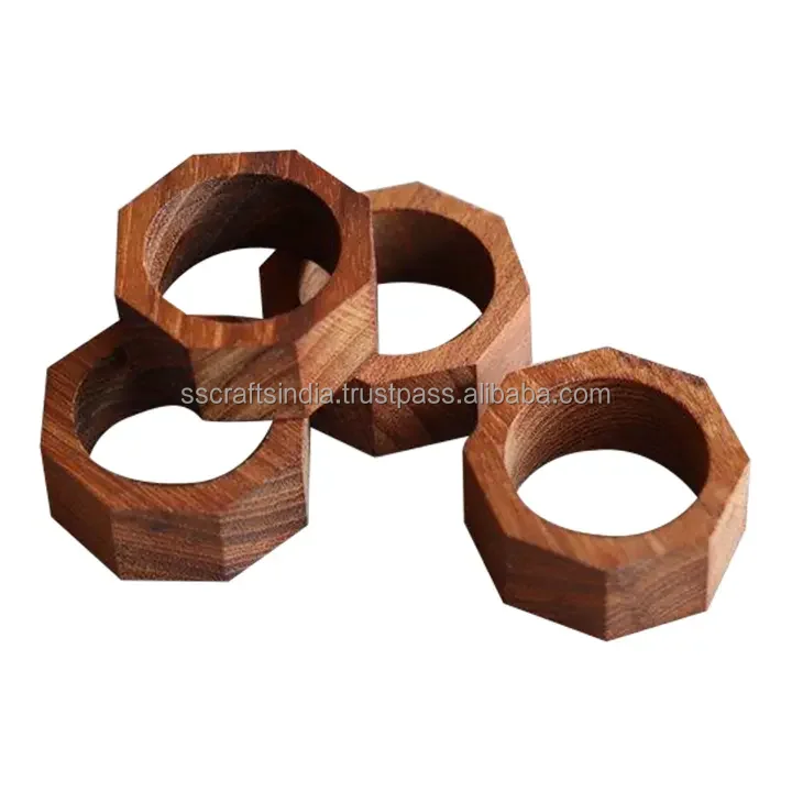 Handcrafted Wooden Napkin Holder Rings For Table Decoration At Home Hotel Restaurant Flower Napkin Ring  Set Of 4 Cheep Price