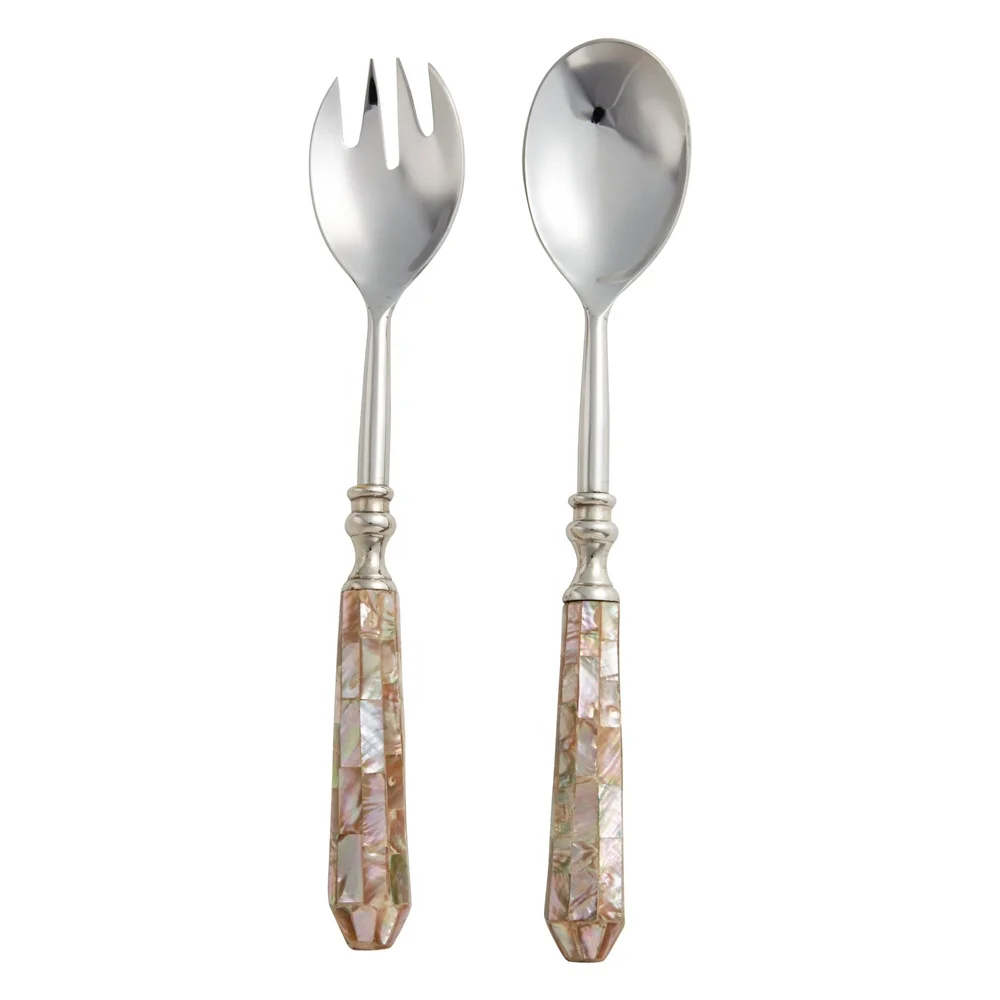 Stainless Steel Tableware Gold Platted Salad Server Luxury Royal Handmade  Handle metal decorative salad server Set