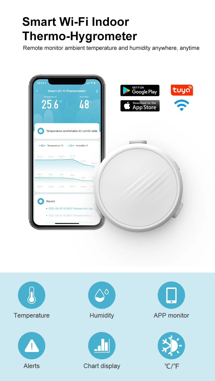 Wireless Digital Thermometer Hygrometer No LCD Screen Home WiFi Temperature and Humidity Sensor