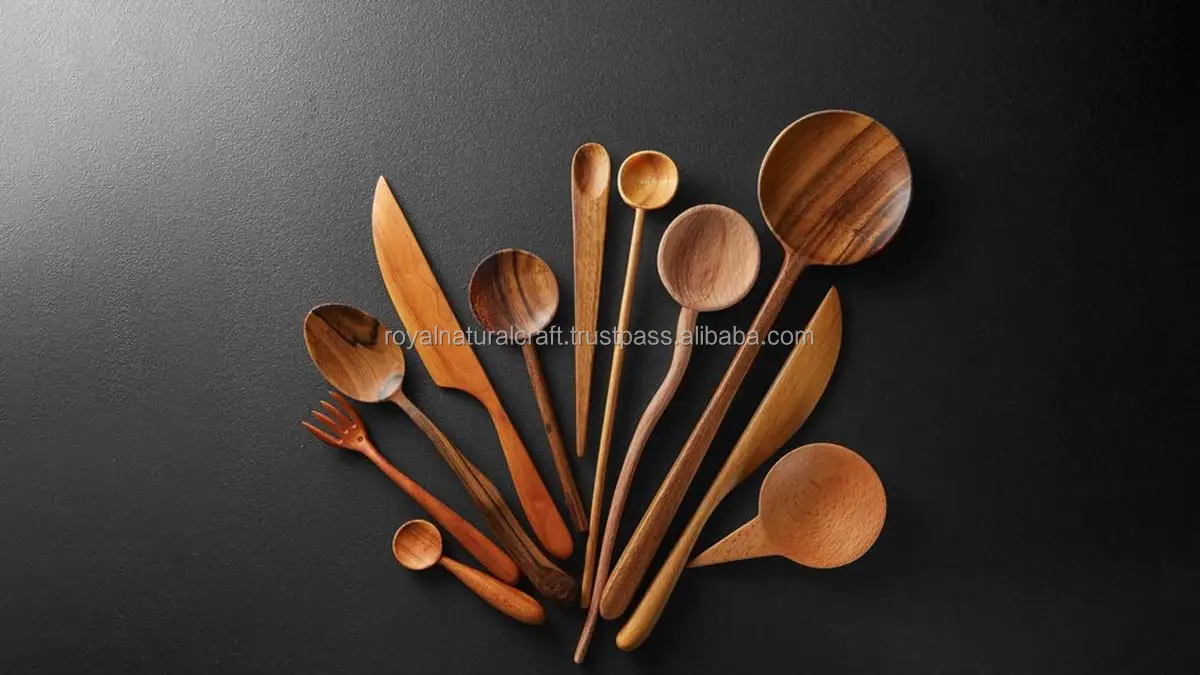Natural Handmade Cooking Spoon Set, Kitchen Utensils, Frying Spoon Ladles & Turning Spatula Nonstick Spoon Set For Cooking