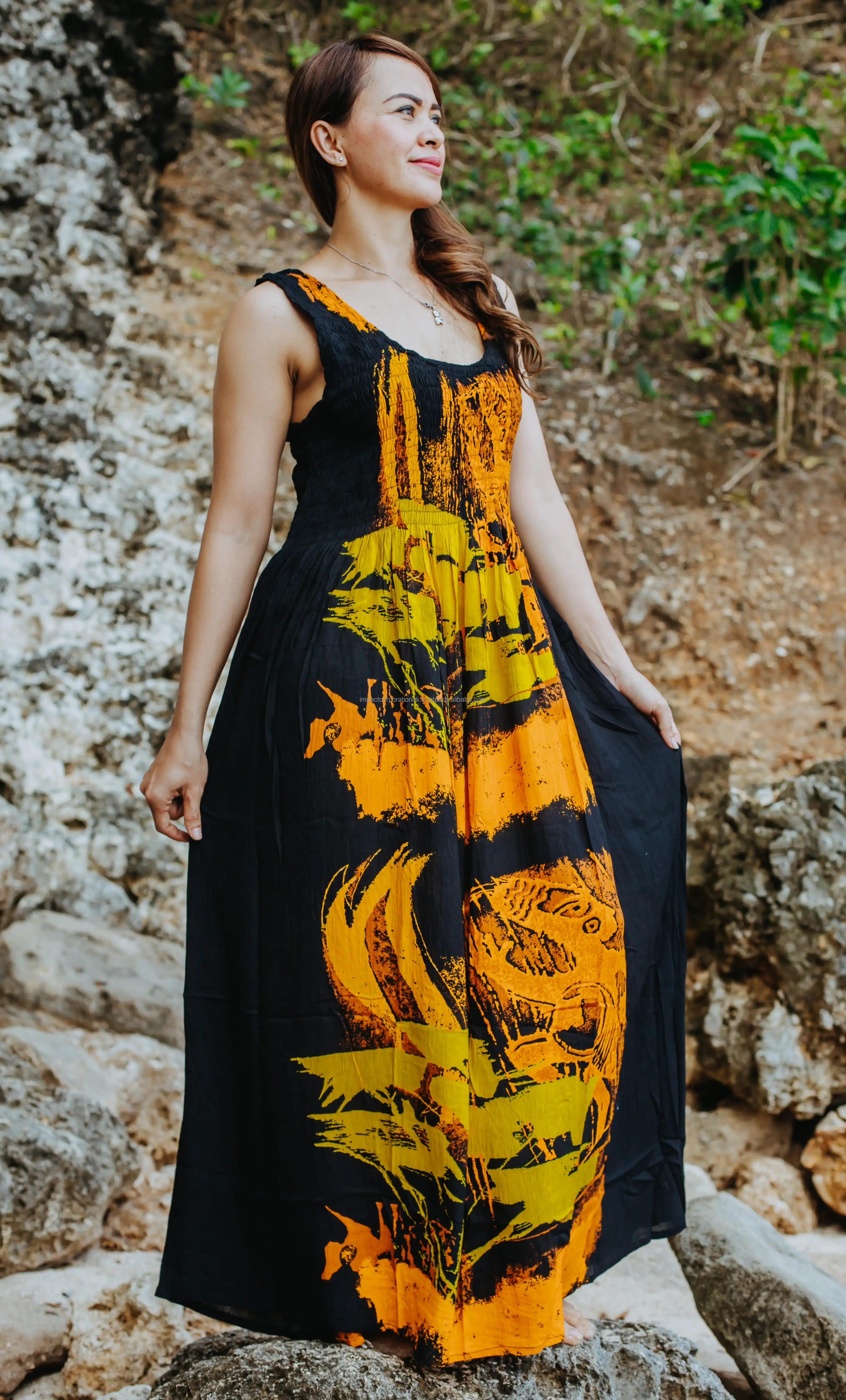 2025 Night Out Party Wear Crinkle Rayon Long Maxi Printed Dress Free Size 38-50 Sleeveless Design Celebration Wear Karetta Dress