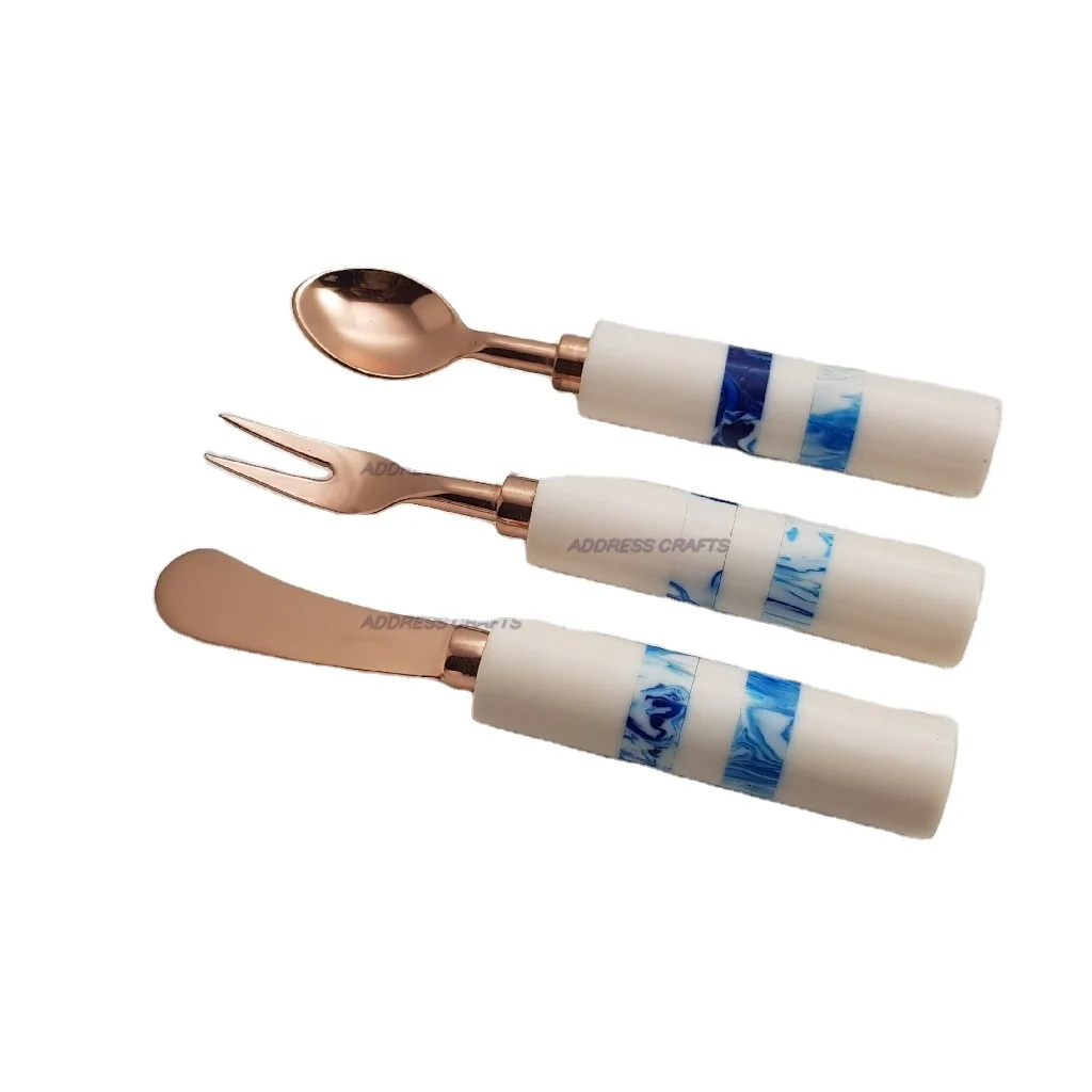Latest Design Stainless Steel Flatware Cutlery Set Blue And White Color Resin Handle Home and kitchenware Used Tableware Cutlery