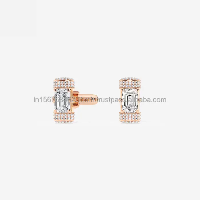 14k Gold Cufflink for men cufflink with Lab Grown Emerald  Diamond jewelry certified IGI/GIA/EGL Certified Jewelry