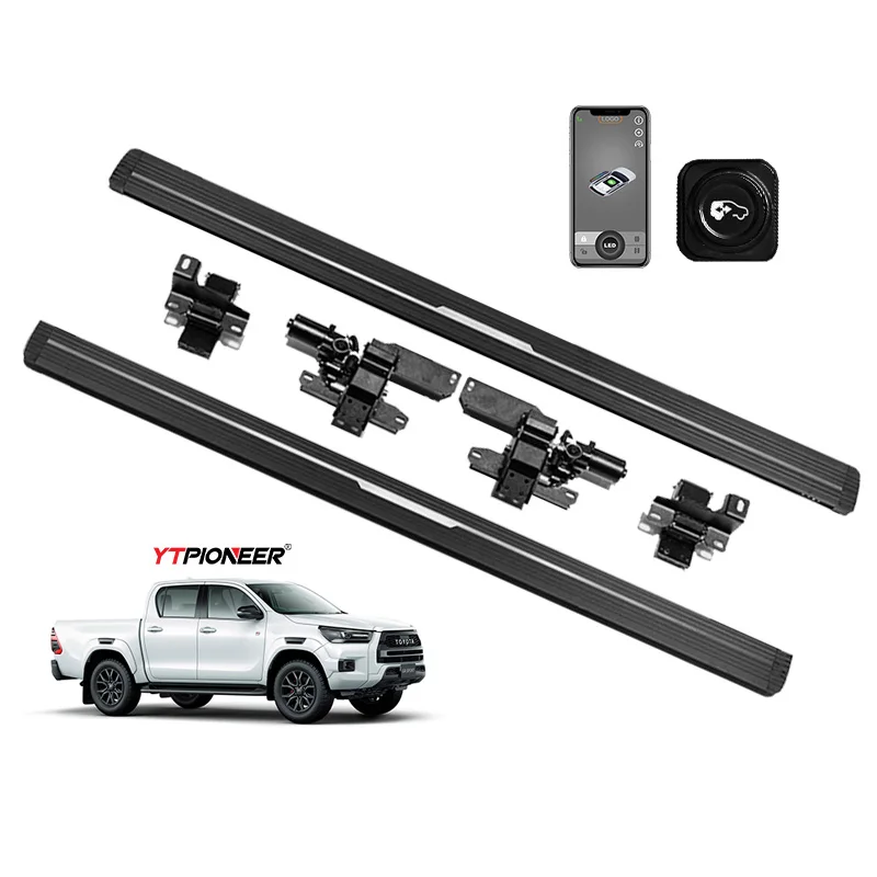 YTPIONEER Colored LED Lights Electric Side Steps Running Board For TOYOTA Hilux Accessories Retractable Door Foot Step