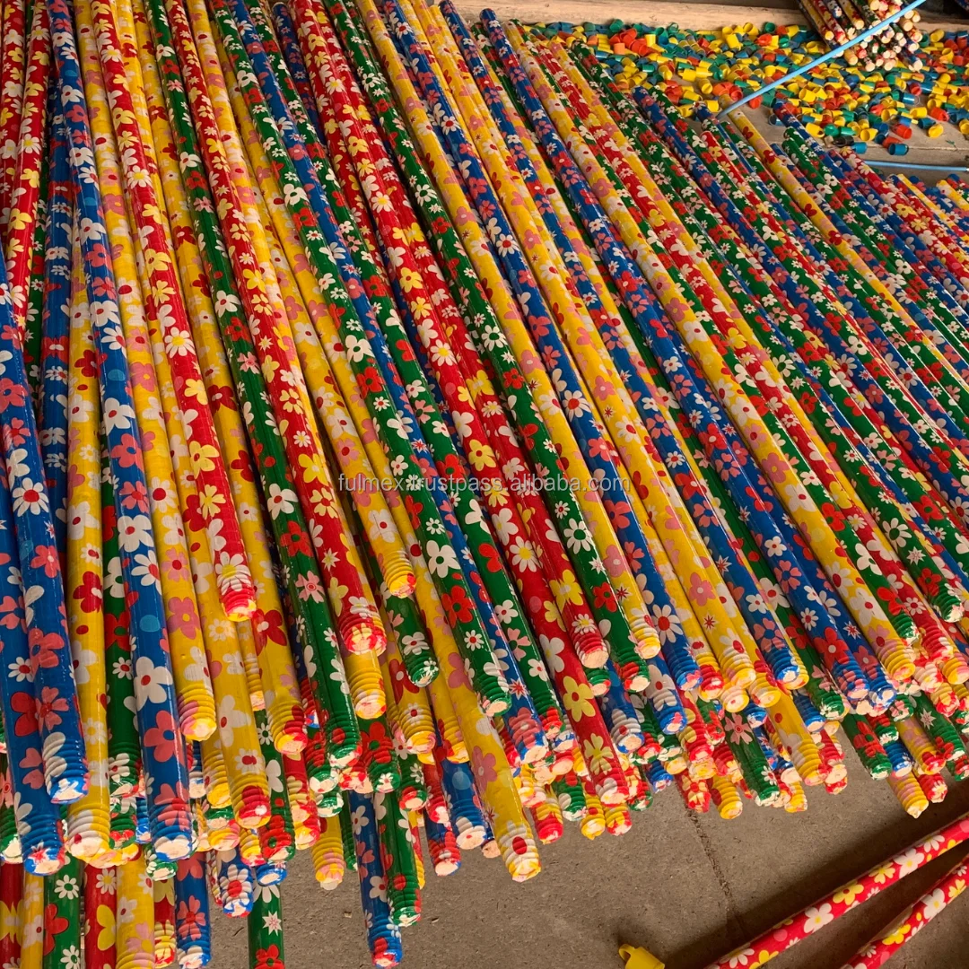 Colorful pvc coated eucalyptus wood broom handle wooden grain mop stick wood pole broom and dust pan set palm broom stick escoba