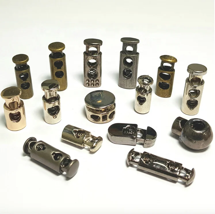 Wholesale zinc alloy gold, silver colors spring metal cord stopper for coat