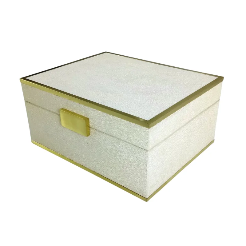 High Quality Wholesale Brass Border Lock 0.24x0.19x0.1 MDF Shagreen Velvet Vietnam Origin Faux Shagreen  Luxury Jewellery Box