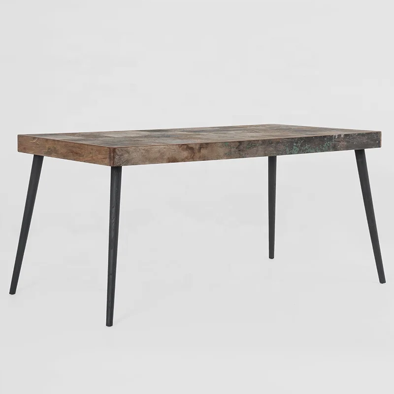 
coffee shop/ restaurant/bistro dining table set wooden rectangular with with parquetry inlay top and tapered legs 
