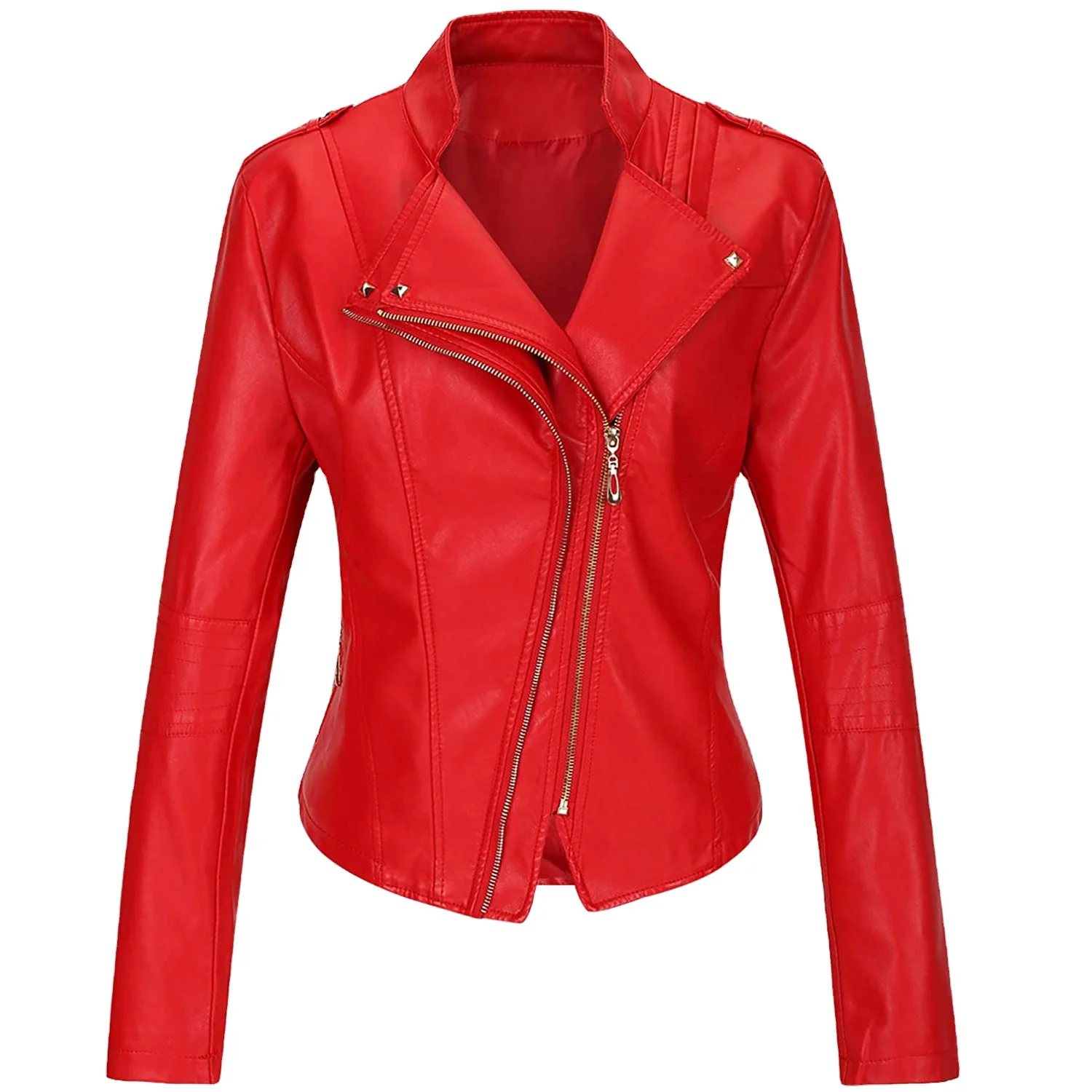 Solid red borg collar Light Color Fashionable Women Leather Jackets Genuine Leather Jacket for Winter Wear Popular custom PU