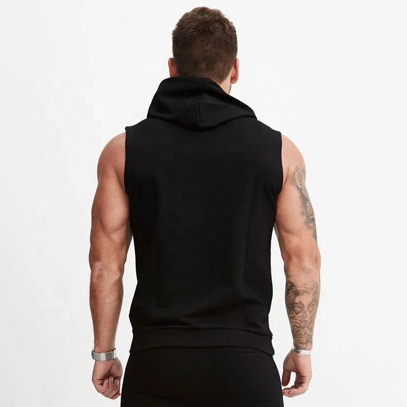 Hot sales Custom Logo Printing 2022 Streetwear Zipper Up Sleeveless Gym Hoodies For Men vest Gym Vest Hooded Vest Tank Top Crop