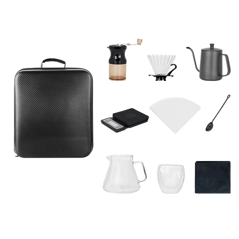 Premium Arabic Coffee Travel Set 9/12 Pieces Novelty Design Pour Kettle Manual Grinder Ceramic Drip V600 Coffee Maker Kit