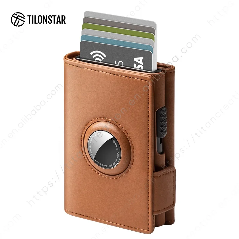 TILONSTAR TVC323 Custom Logo Pop Up RFID Blocking Leather Aluminium Credit Card Holder