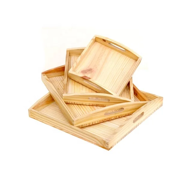 Square Serving Tray Set of 4 Wholesale and Bulk Order Custom High Selling High Selling Pine Wood Mango Wood Accept Custom Design