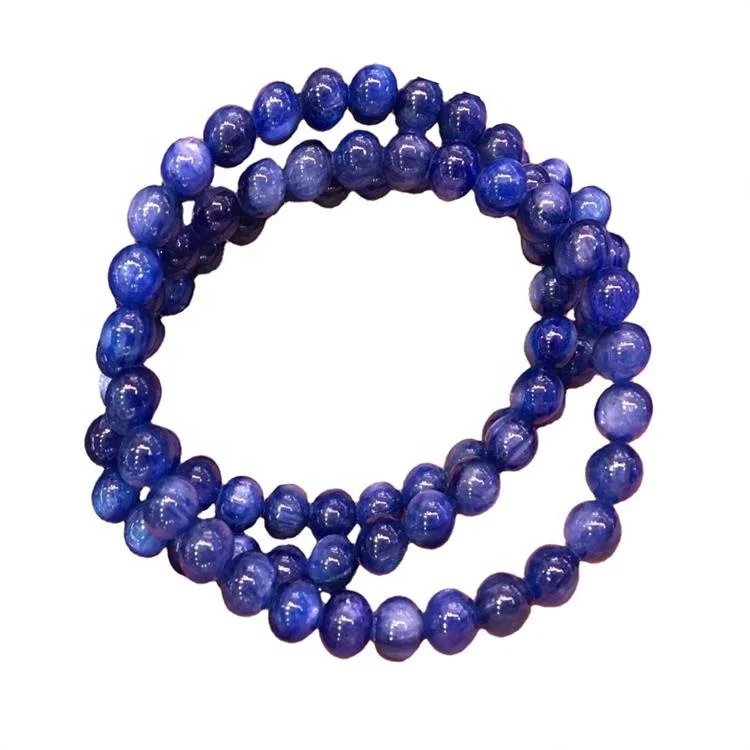 Wholesale Kyanite Gemstone Bracelets Natural Blue Kyanite Bracelet Round Bead
