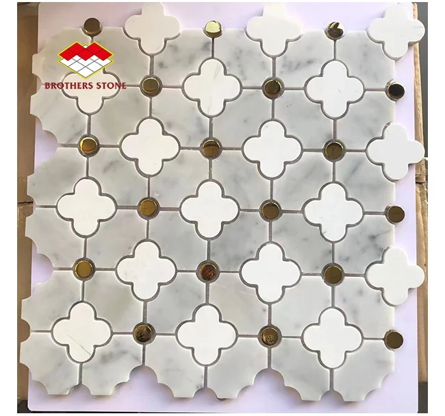 House tile white marble mosaic used for wall decoration water jet marble mosaics medallion