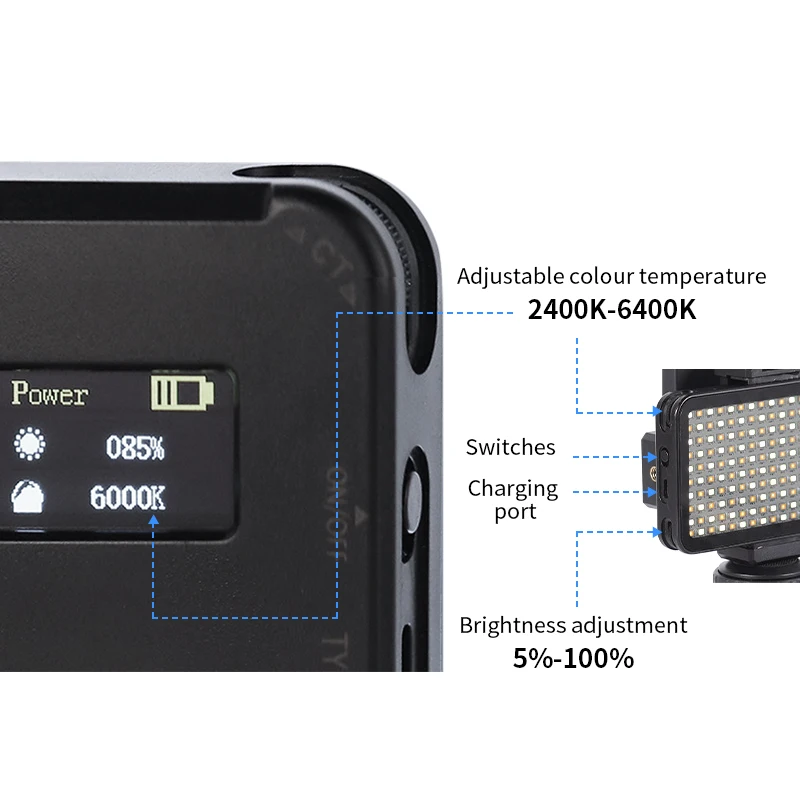 Tattoo Fill Light Rechargeable Selfie Light Black with Clip Adapter for Fill Light Tattoo