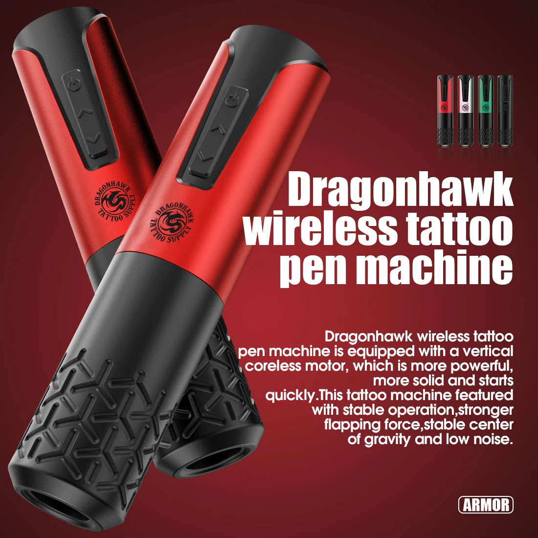 Dragonhawk Armor Wireless Rotary Tattoo Pen Machine with Replaceable Batteries
