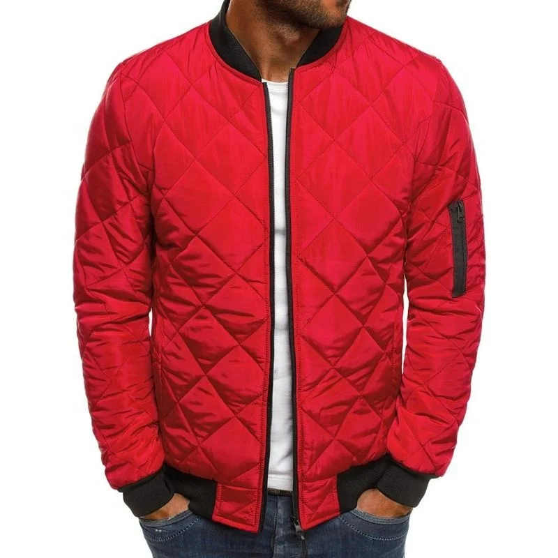 
2021 New High Quality Size Silk Premium Custom Made Warm Down Plain Dyed Bomber Jacket Waterproof Puffer Quilted Jackets For Men 