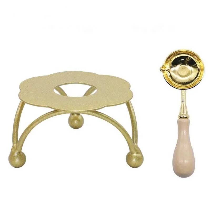 Fancy Design Brass Stamp Wax Seal Stove Wax Melting Warmer Stove Designer Wooden & Brass Port With Spoon