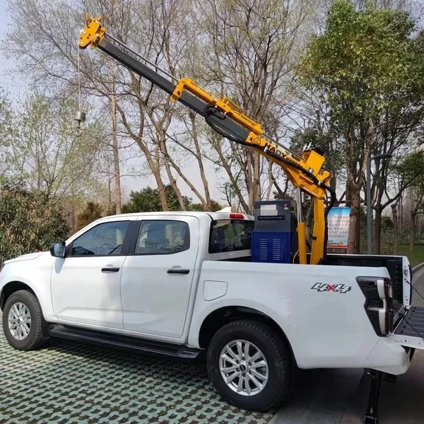 HAOY 800Kg 3/4/5 Section Knuckle Boom Wireless Remote Control Electric Winch Mini Pickup Mounted Crane