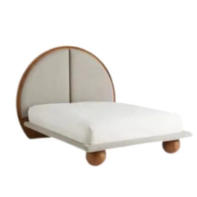 Round Up-holstered Bed Wooden Bed Set For Modern Minimalist Bedroom Furniture Wooden Bed For SALE