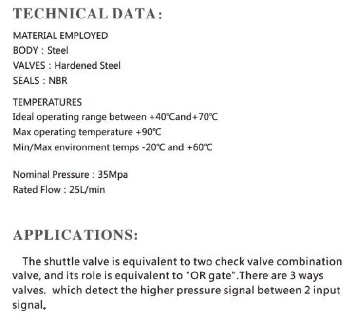 Shuttle hydraulic Valves 350 bar VBCD-DE SY-SF06 G3/8 valve for machinery