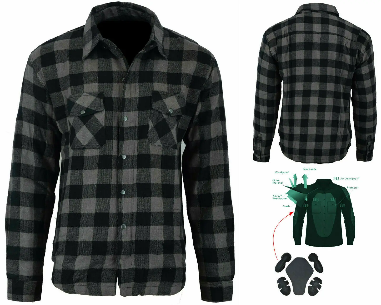 New Arrival Biker Gear Custom Made Size Lined Lumberjack Flannels Motorcycle Shirt Black Grey
