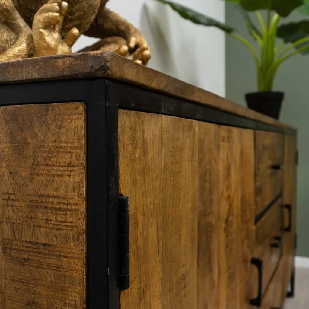 Vintage Industrial 2 Door 3 Drawer Sideboard Indian Solid Wood Furniture Cabinet Jodhpur Rustic Mango Ara Wood Sideboard Cabinet