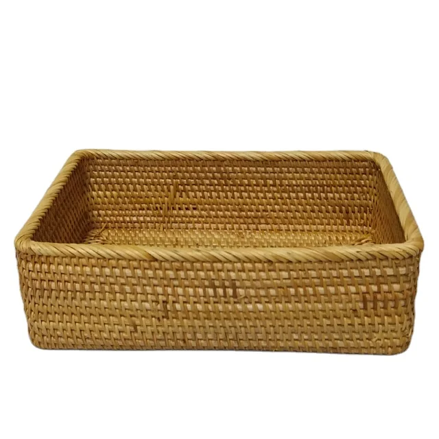 wholesale eco friendly natural serving rattan tray with handle supplier from Vietnam wicker storage tray for dinner tablewares