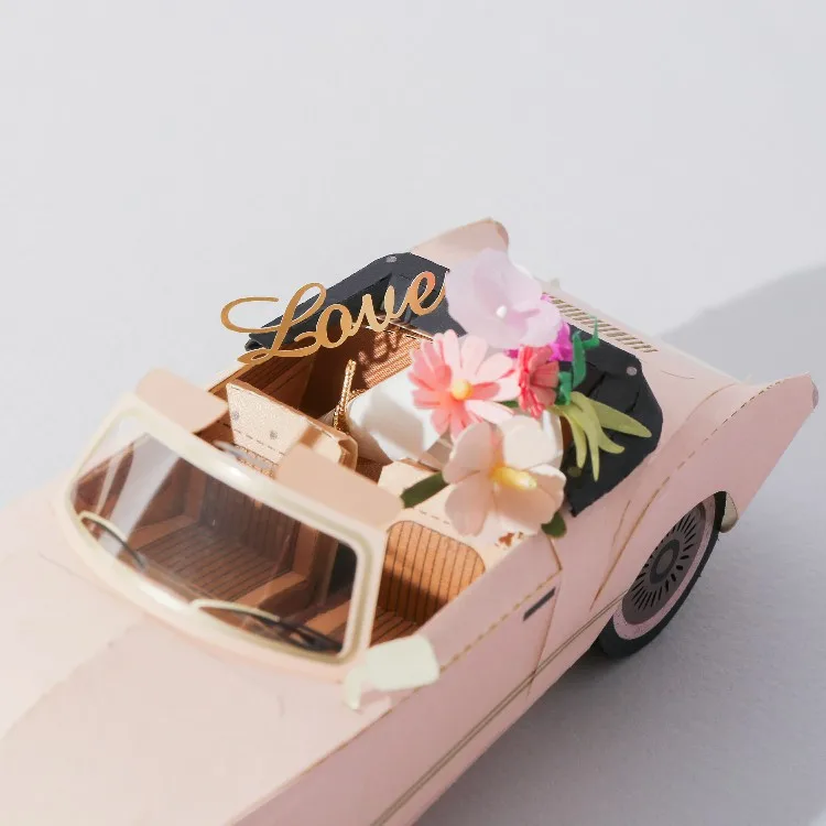 [4R] Exquisite Creative Retro Pink Car DIY Miniature Handicrafts Kit