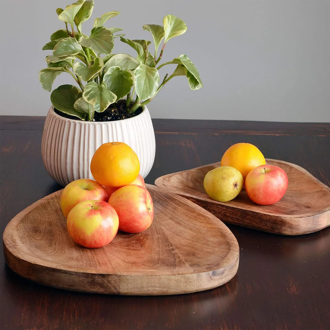 Mango Wood Serving Platters Set of 2 Fruit Snack Serving Wooden Plates Decorative Vanity Platter Tray Kitchen Bathroom Organizer