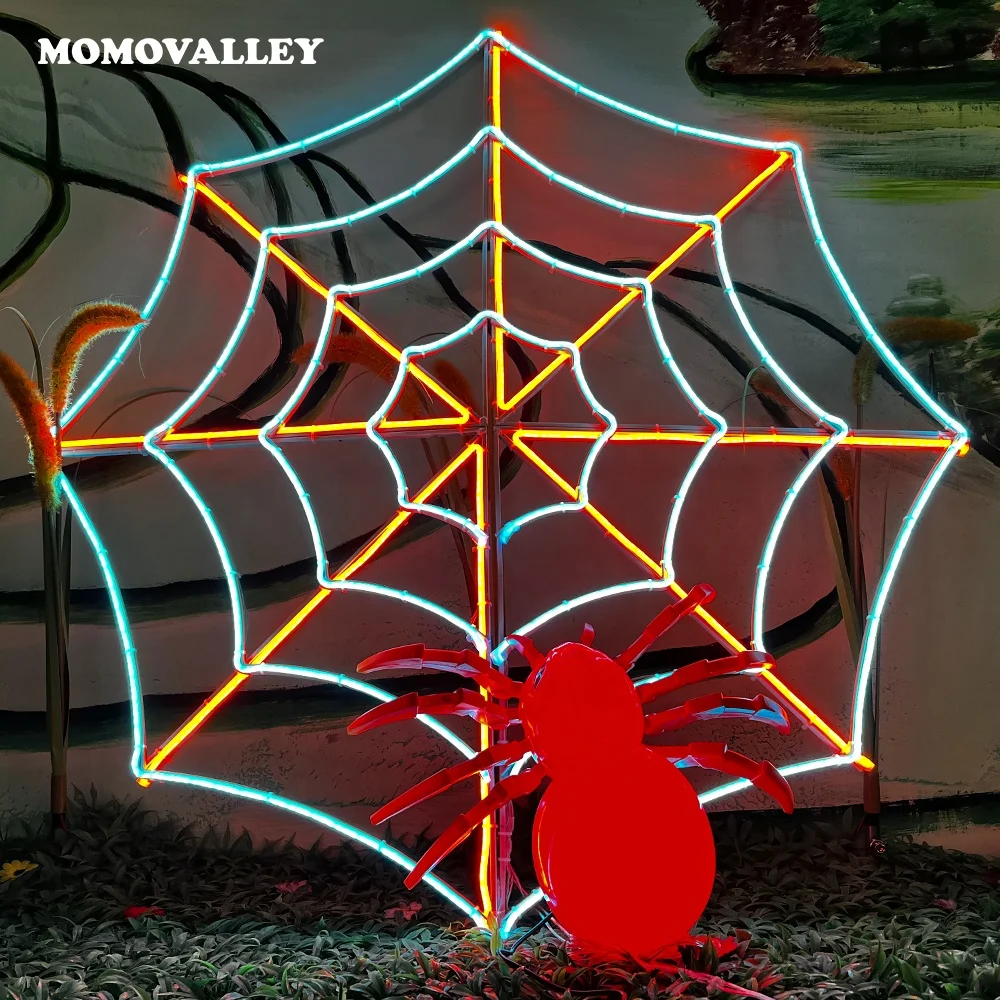 Homes event outdoor spaces halloween white painted iron frame led spider web play ground landscape garden decoration lights