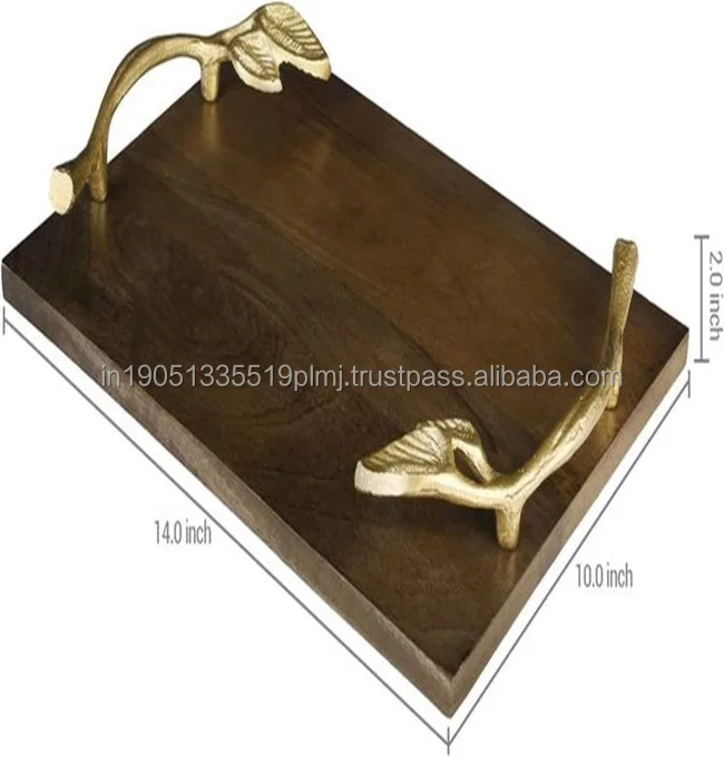 Customizable Antique Rectangle Serving Tray with Metal Handles Top Home Decor Snack Tray Wholesale Exporter from India